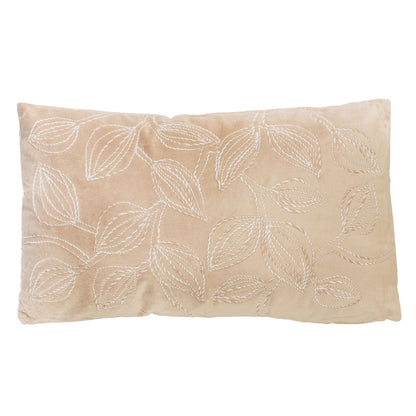 Pier 1 Velvet Embroidered Leaf Lumbar Pillow Natural
